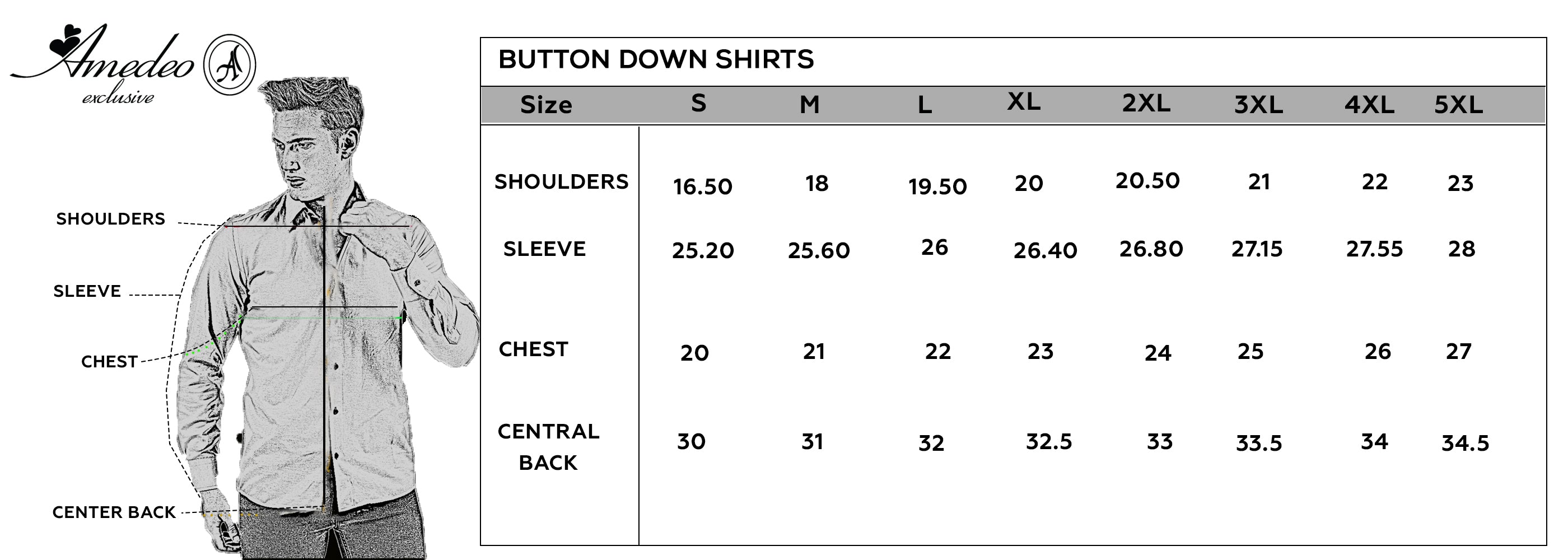 men’s dress shirt sizes chart